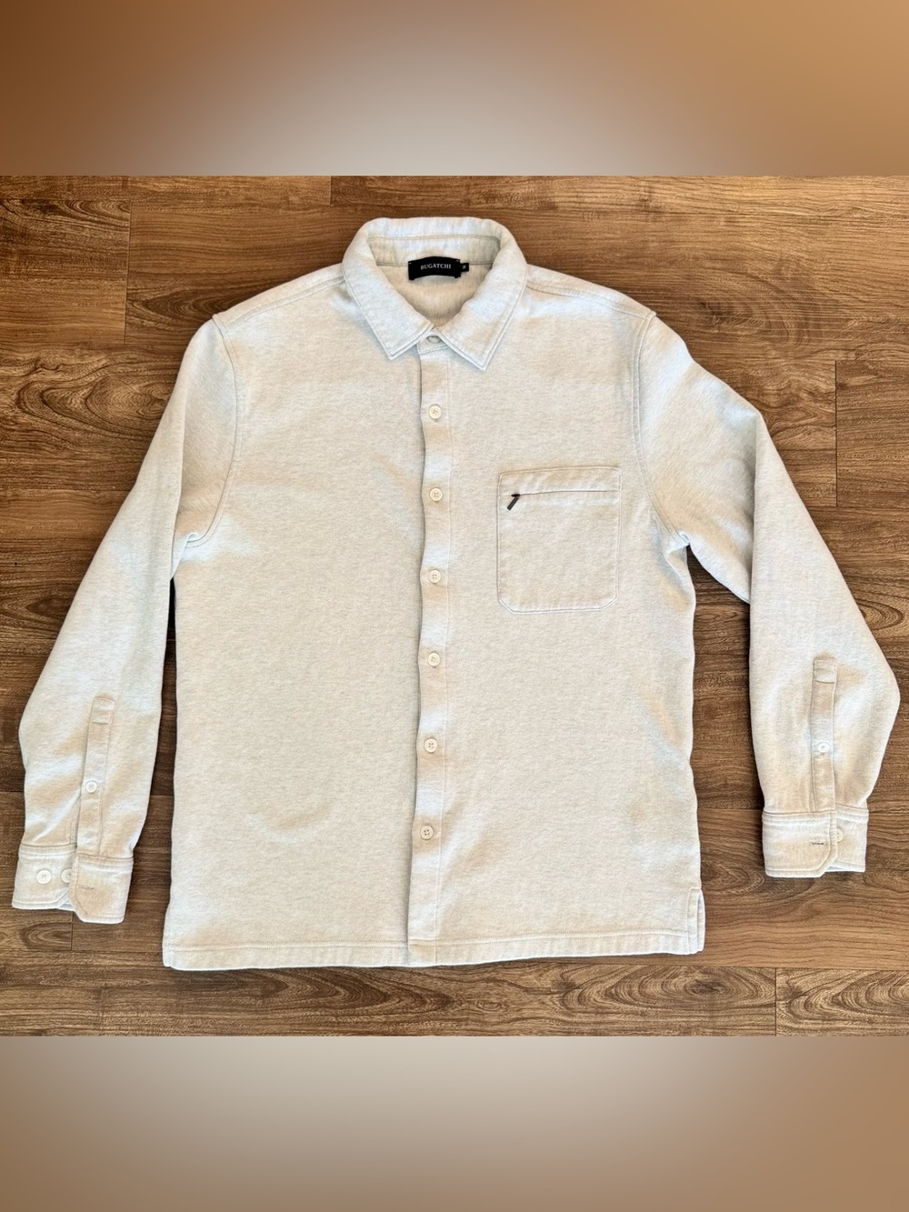 Bugatchi Light Gray Casual Button-Down with Zip Chest Pocket